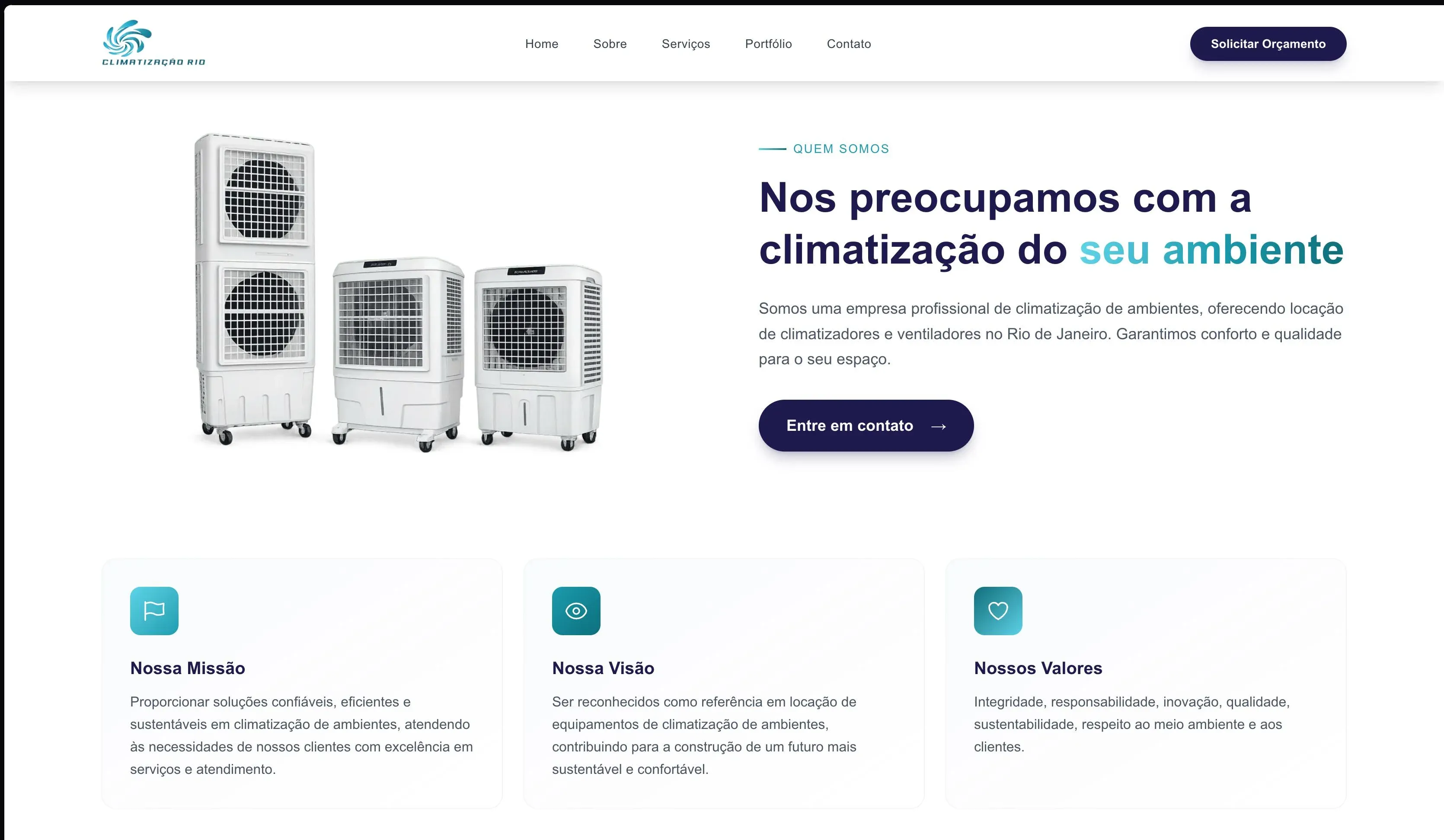 Screenshot do projeto Climatização Rio desenvolvido pela Softec Digital