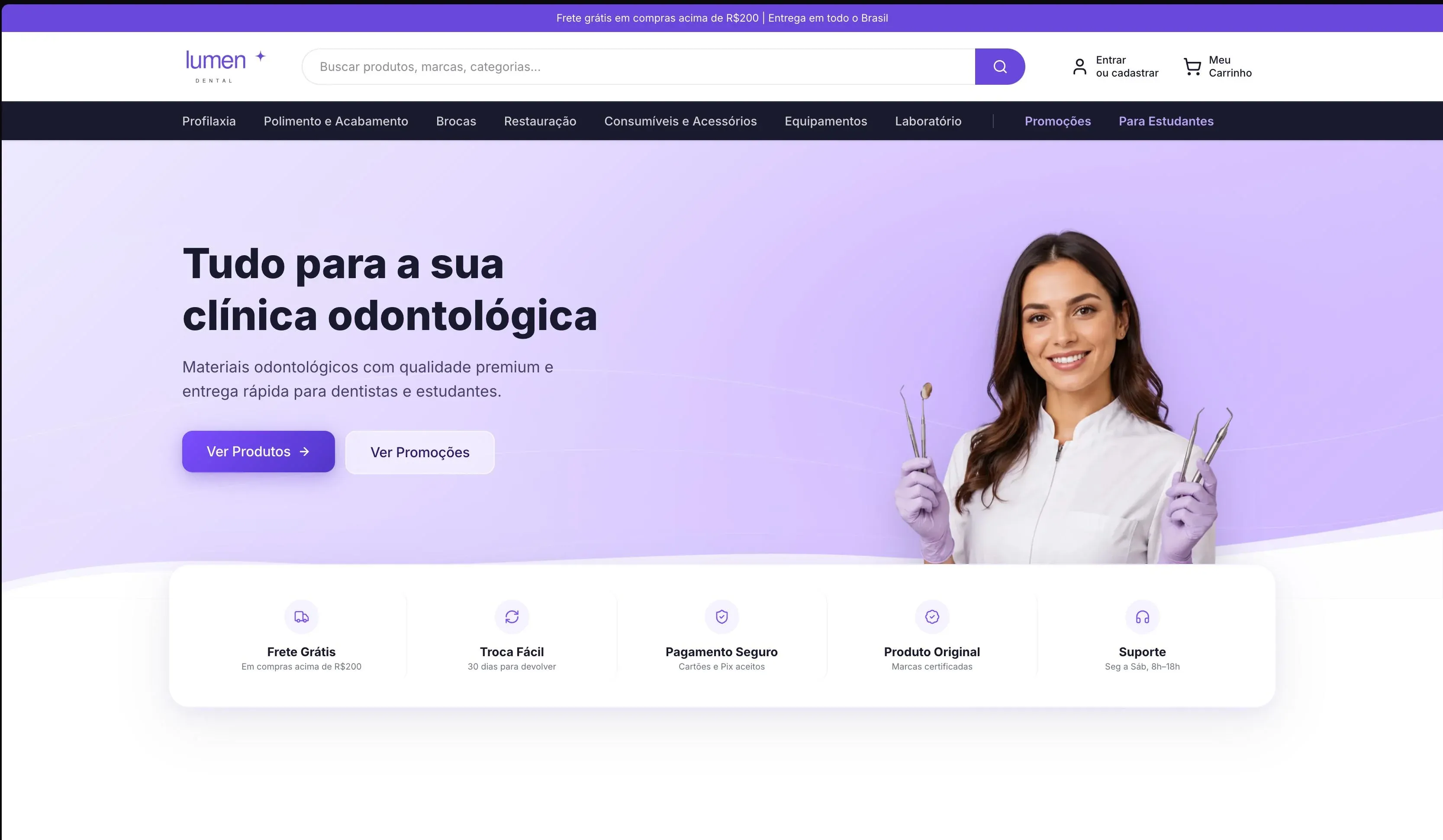 Screenshot do projeto Lumen Dental desenvolvido pela Softec Digital