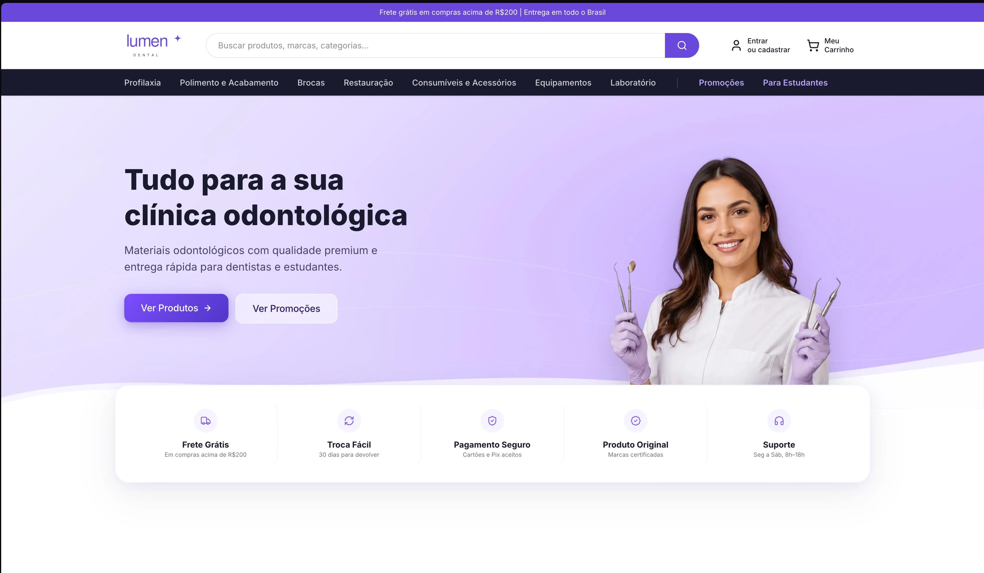 Screenshot do projeto Lumen Dental desenvolvido pela SOFTEC